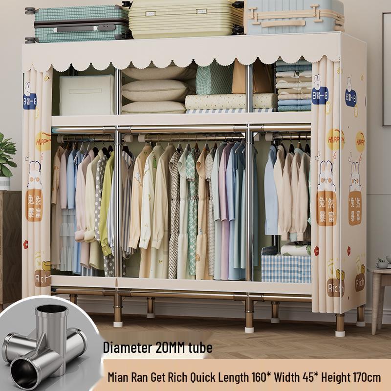 Sturdy Reinforced Steel Frame Fabric Wardrobe for Home & Bedroom Use