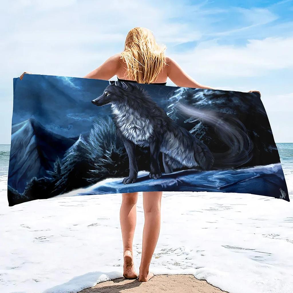 Wolf Beach Towel,Microfiber Bath Towel Gifts for Boys Kids,Funny Animals Sand Free Quick Dry Travel Towels for Men's Pool Sports