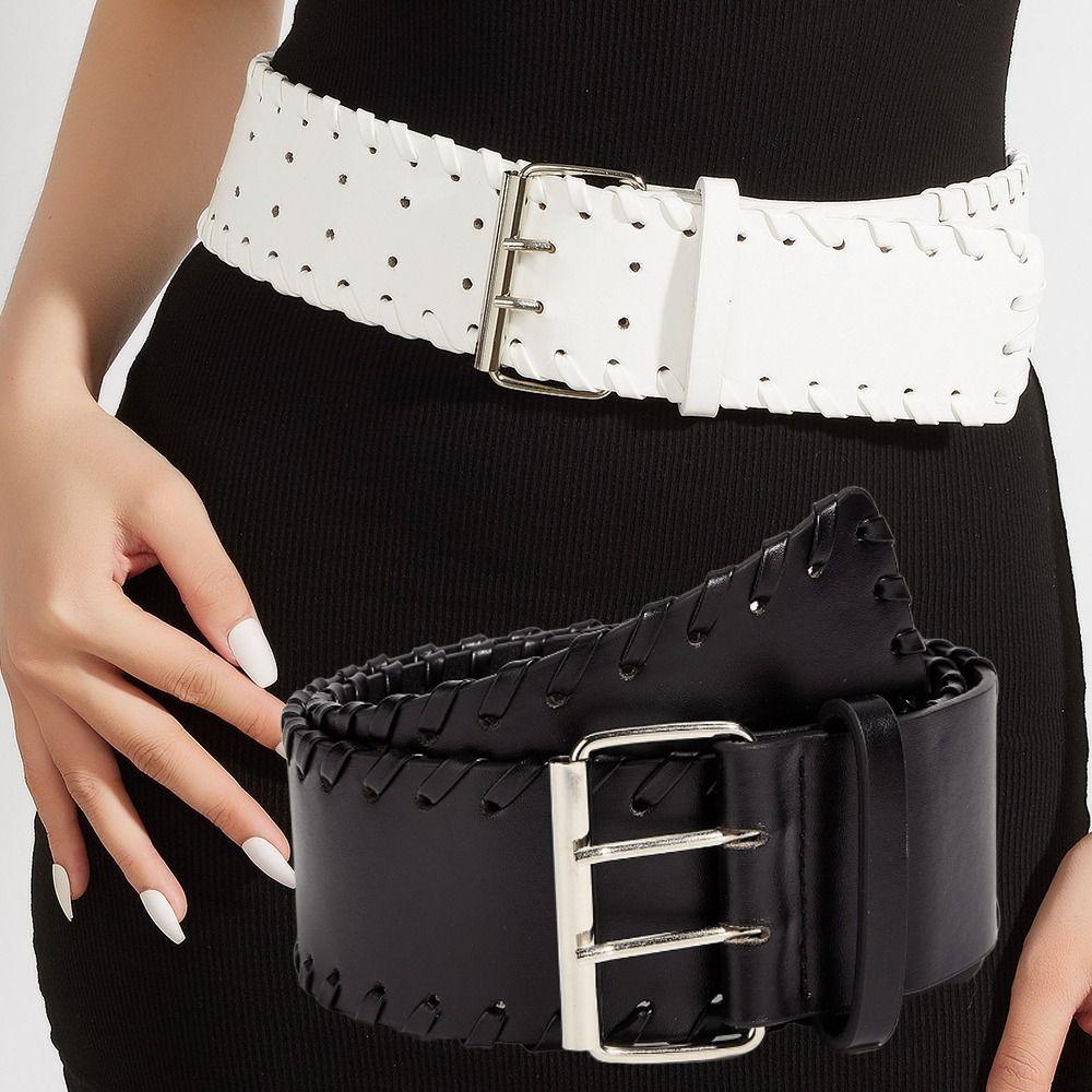 Harajuku Wide Woven Belt Y2K Slimming Belt Fashion Pin Buckle Waistband  For Women