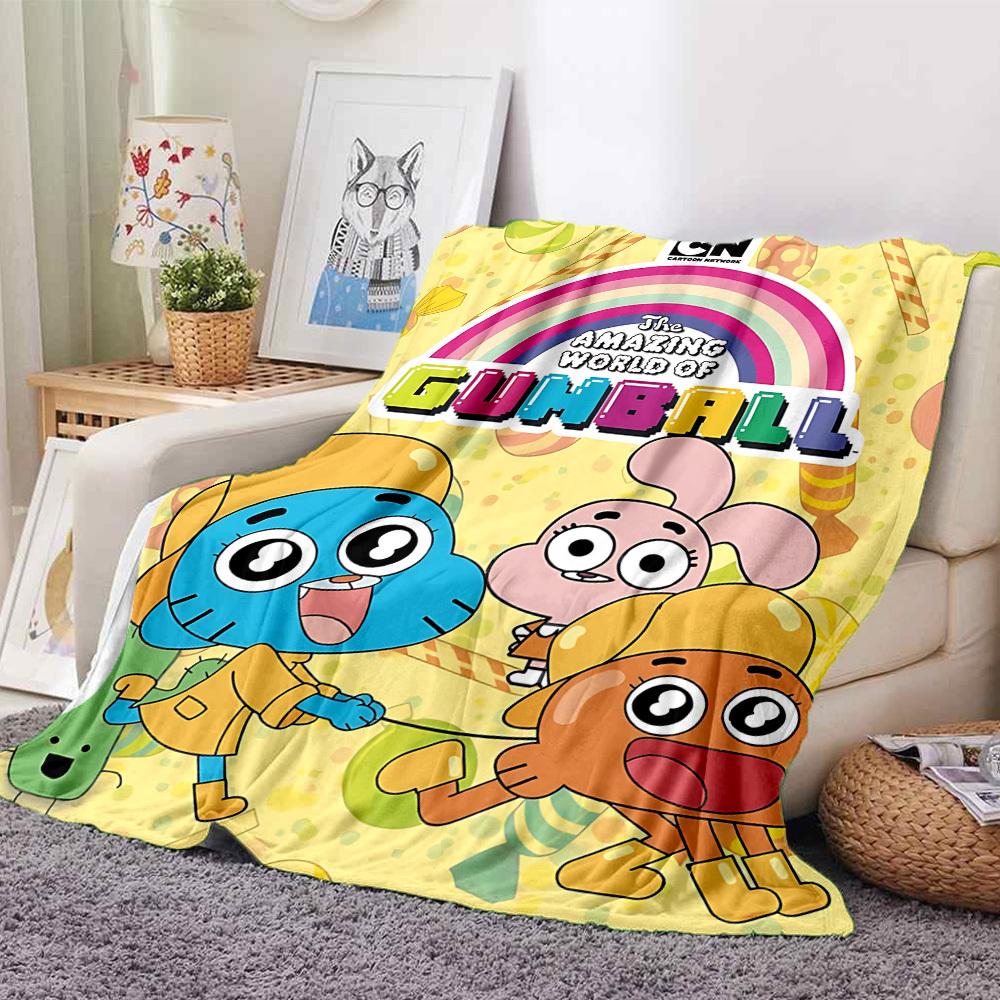 1pc Cartoon Network Gumball Cozy Print Blanket Lightweight Warm Flannel Throw Blanket For Sofa, Bed, Living Room
