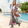 Boho Tropical estampado hasta el tobillo ropa de playa vestido tipo kimono moda manga corta verano mujeres ropa de playa vestidos envolventes Q796
