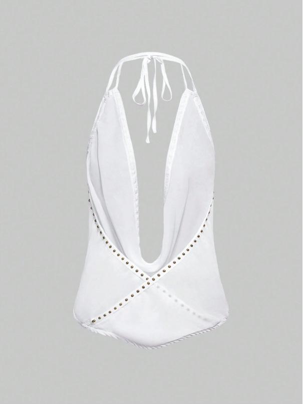 2025 European Retro Backless Rivet Halter Top for Women