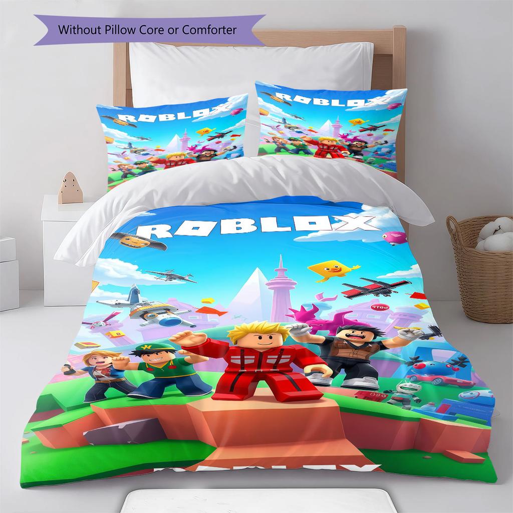 Gioco Roblox Set Copripiumino Trapuntato Copripiumino Federe Decorazione per la Casa Regalo di Compleanno (1 * copripiumino + 2 * federa, senza nucleo)