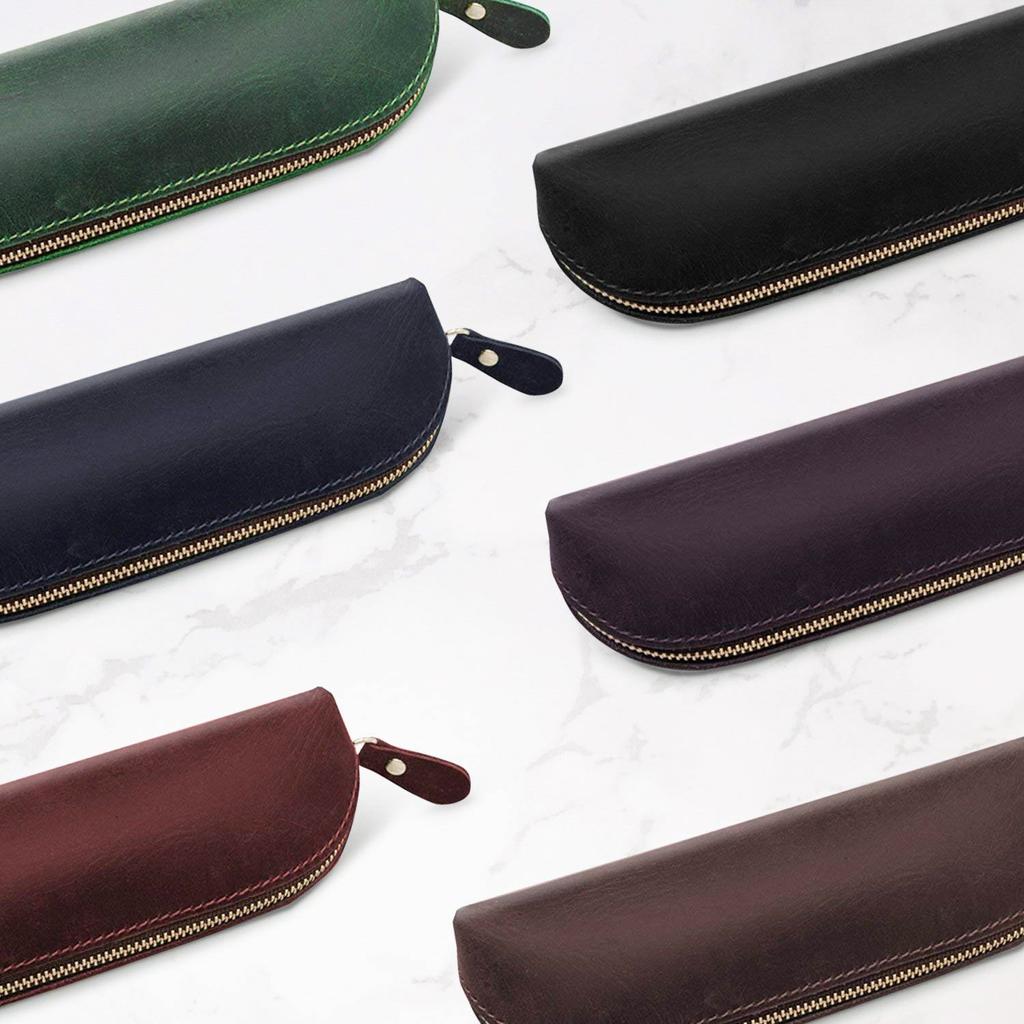Collasaro Handmade Leather Pencil Case, Large Capacity, Stylish, Slim, and Simple (Brown)
