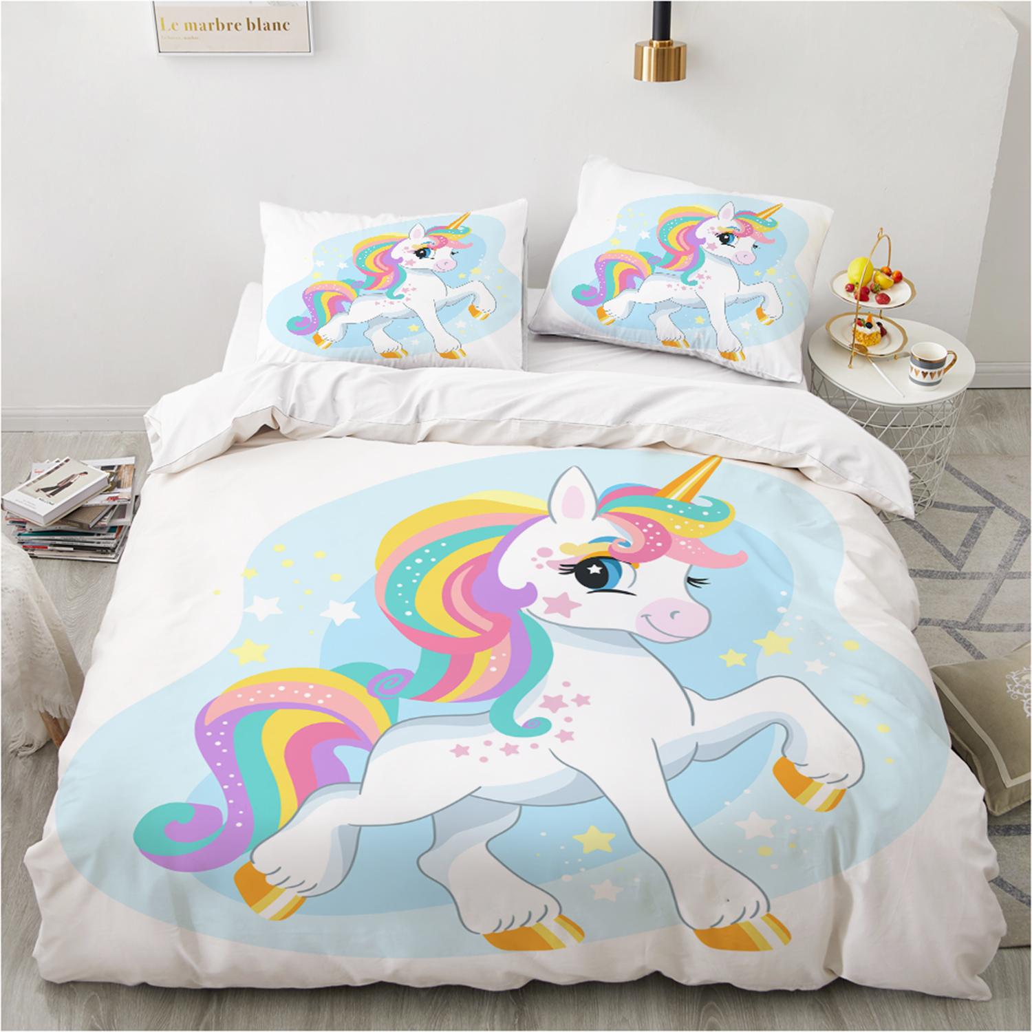 

Комплект постельного белья с 3D волшебным единорогом для мальчиков и девочек, размер Twin Queen Size, пододеяльник, наволочка, кровать для детей и взрослых, модный домашний текстиль, текстиль DE 200x200cm