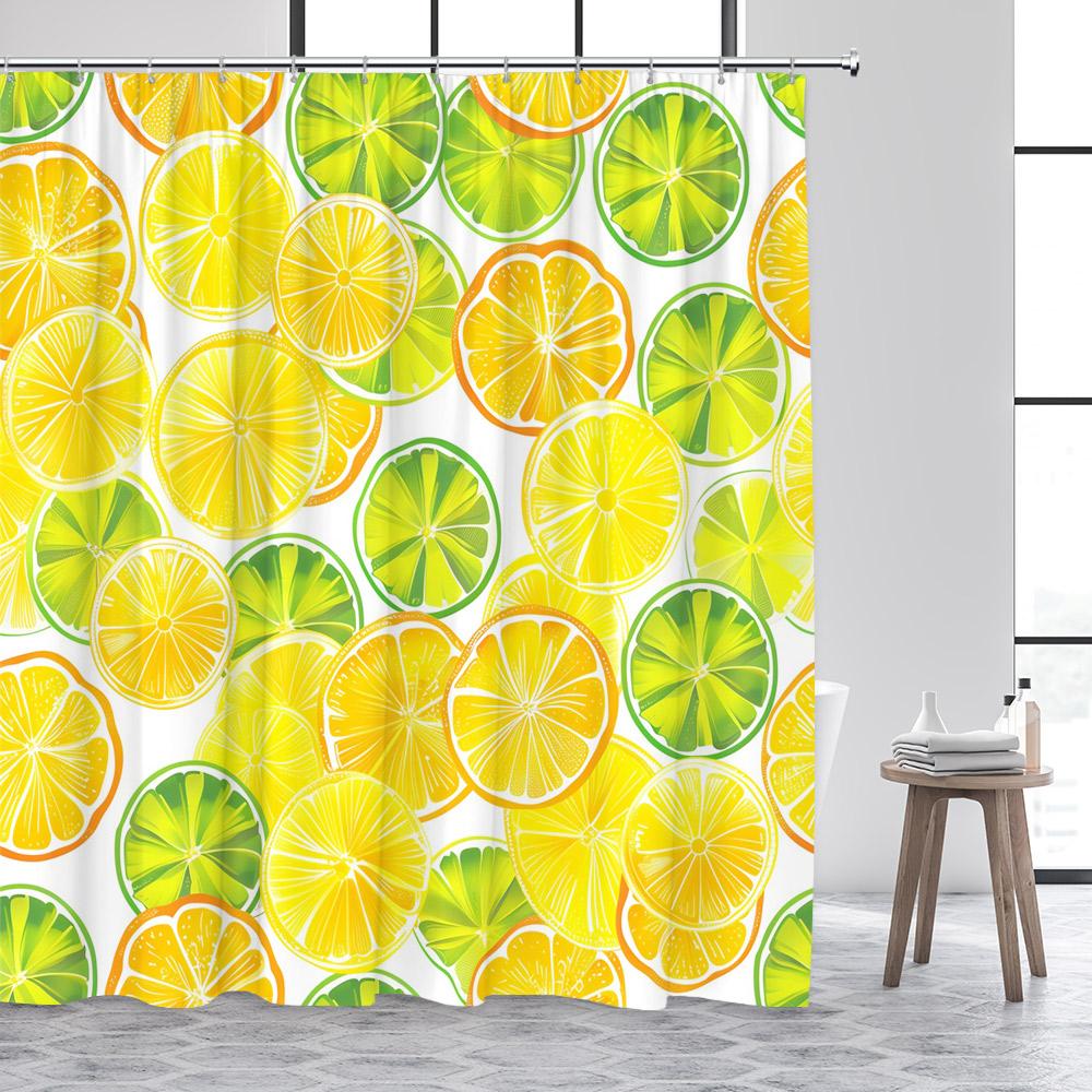 Tropical Fruits Shower Curtains Orange Lemon Peach Strawberry Watercolour Floral Leaves Modern Polyester Bathroom Curtain Decor