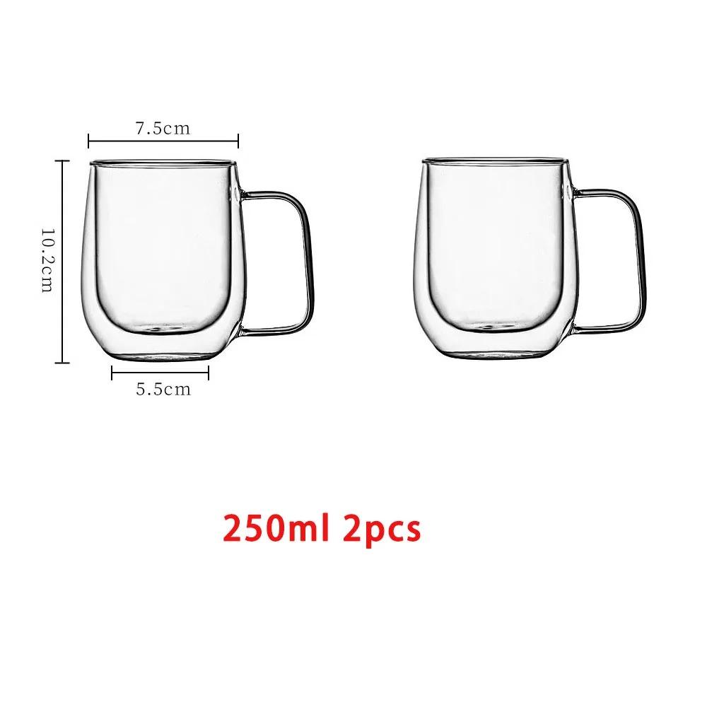 1/2/4pcs Double Wall High Borosilicate Glass Mug Heat Resistant Handle Coffee Milk Juice Water Cup 250/400ml
