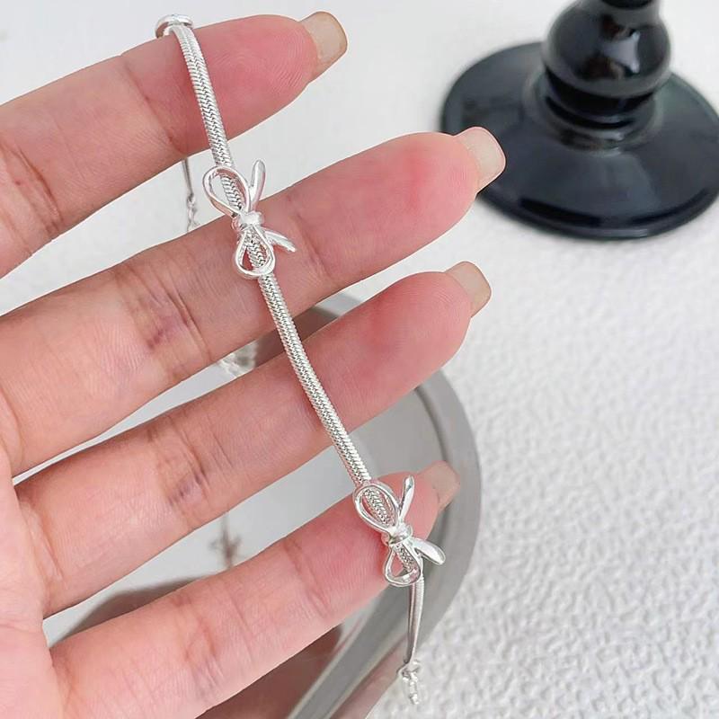 S925 Sterling Silver Snake Bone Bow Knot Bracelet - Women s Korean Style, Light Luxury Jewelry 925 Silver