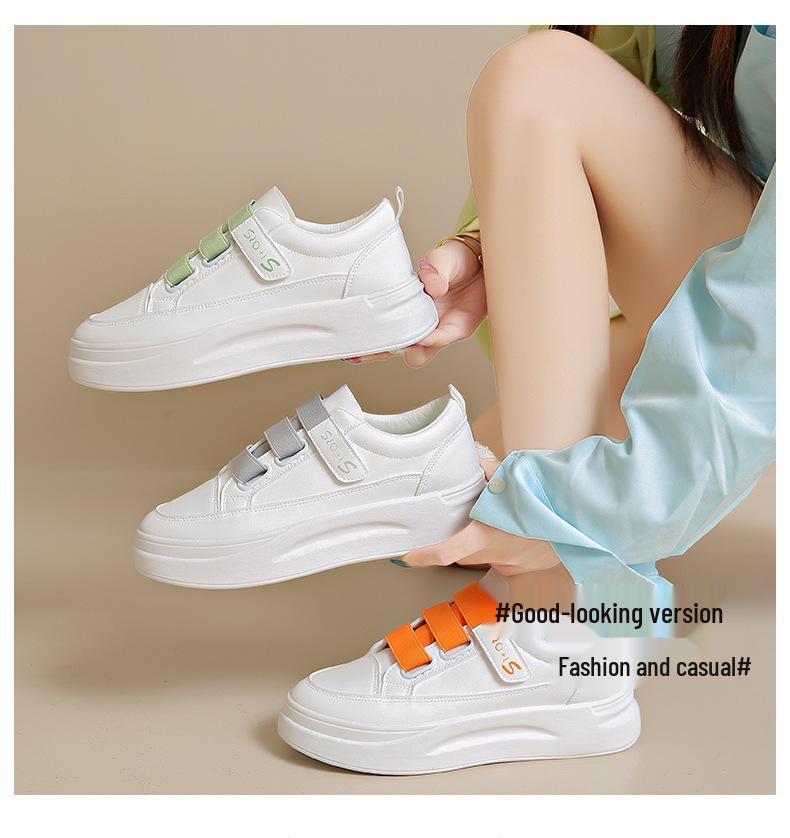 Dámské podzimní bílé tenisky na suchý zip v korejském stylu 2024 – Prodyšné, ležérní, sportovní boty