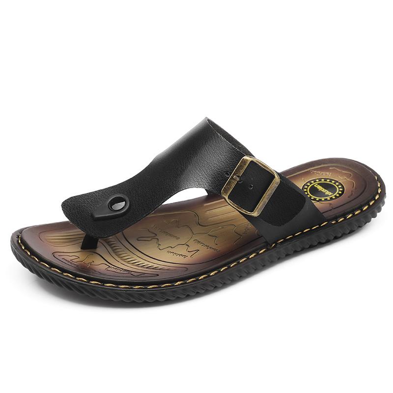 Übergröße Mode Weiches Leder Herren Flip-Flops Outdoor Wasserdichte Strandsandalen Sommer Herren Hausschuhe