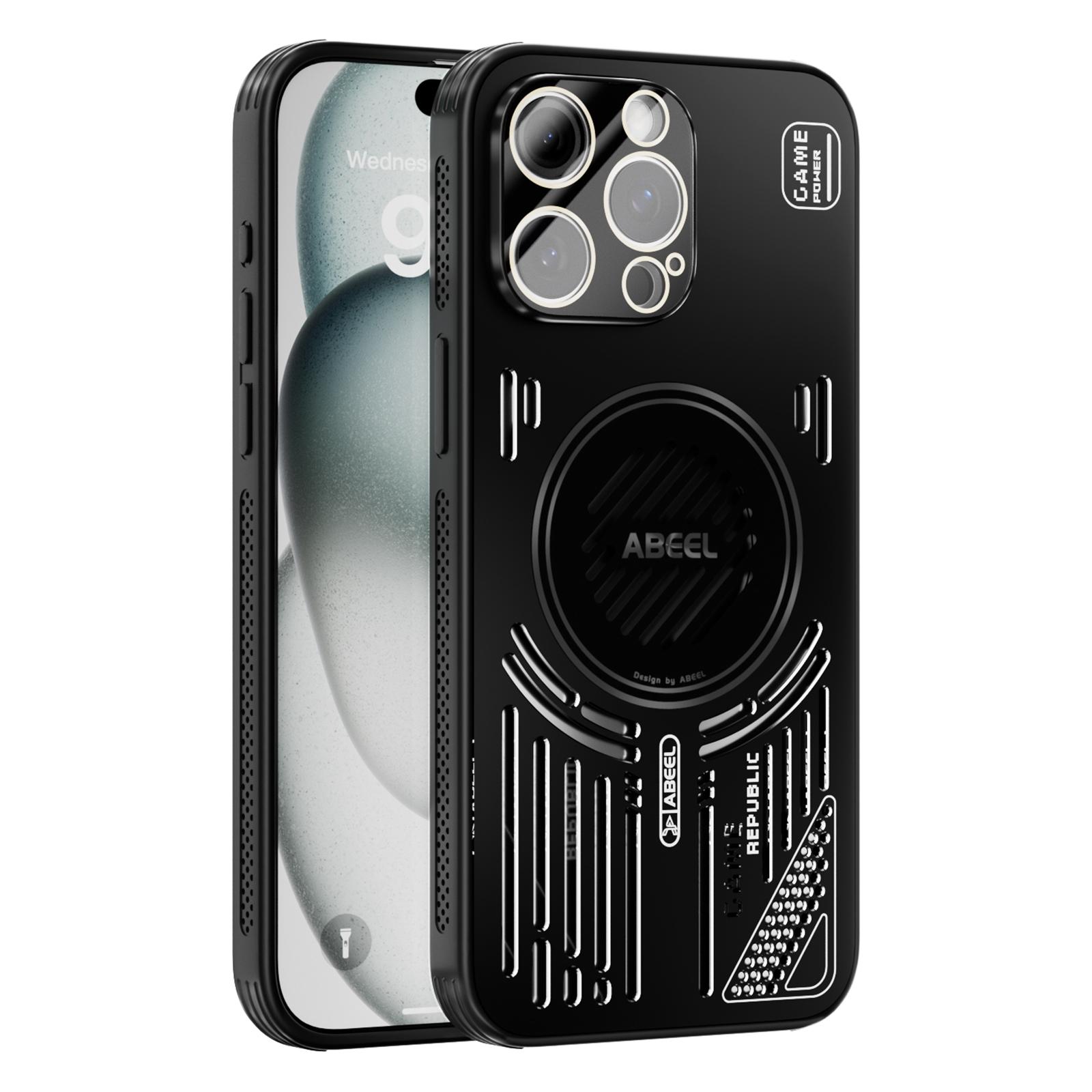 

For iPhone 14 Pro Max Magnetic Case Aluminium Alloy+PC+TPU Hollow Heat Dissipation Phone Cover Black