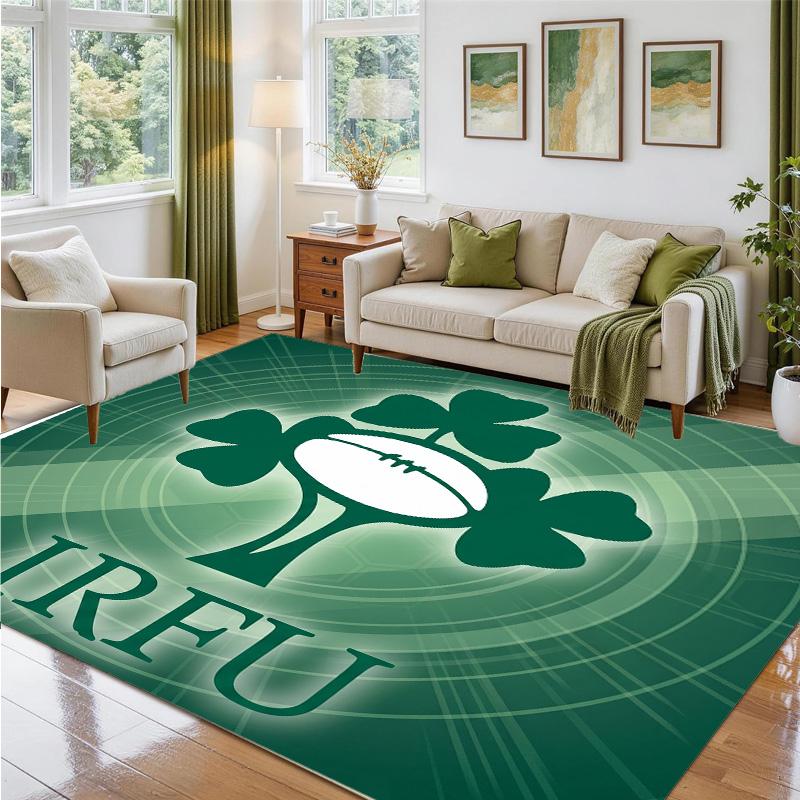Ireland Rugby Design Crystal Velvet Rug Soft Decorative Mat for Bedroom Entrance