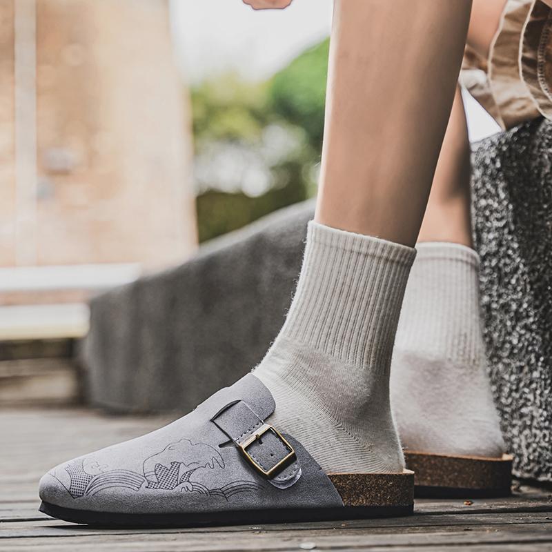 Fashion Fashion Men's Suede Mules Slippers Men Clogs Insole Sandals With Arch Support Outdoor Beach Slides Home Half Slippers