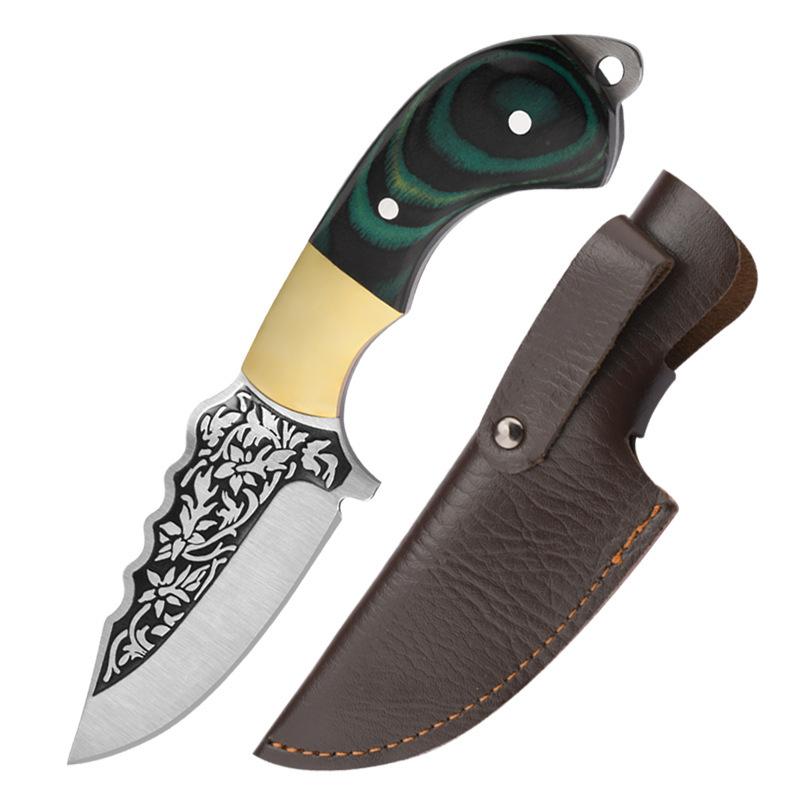 Kitchen Knife Thick Carved Pattern Handmade Knife Outdoor Barbecue Meat Eating Knife Stainless Steel Fruit Knife