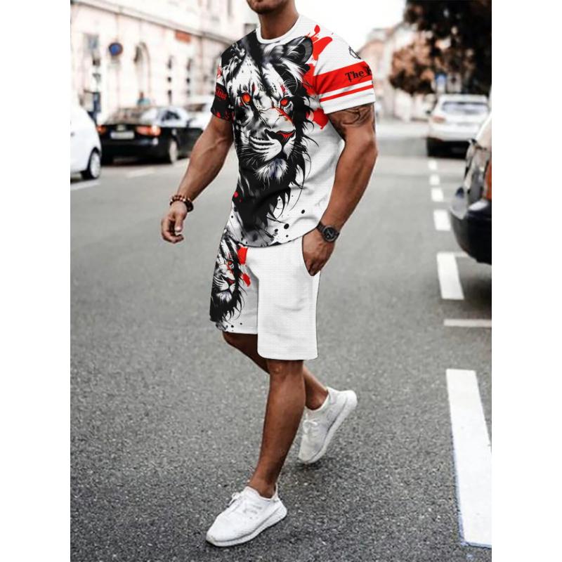 2025 Herren Kurzarm Set Kreativer Graffiti-Druck Outdoor Street Fashion Kurzarm Oberteil Shorts Lässiges Zweiteiler-Set