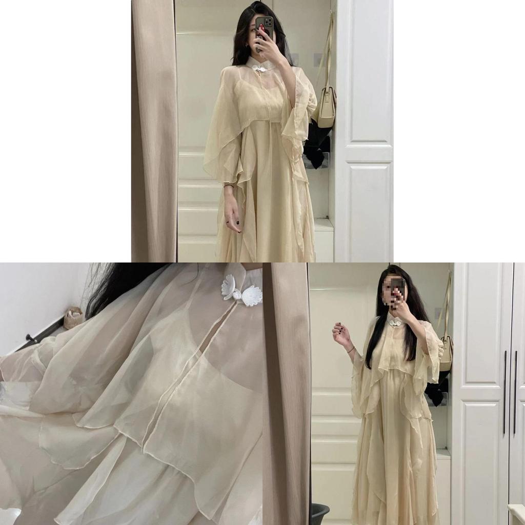 New Chinese Style Lotus Leaf Edging Dress Set With Sheeps Wool Fabric For Summer Casual Wear For Women