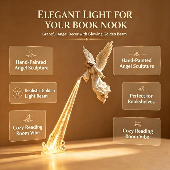 Handcrafted PLA Sculpture for Living Room Arts Angel Bookshelf Statue, Decorative Figurine with Light, Collectible Desk Creative Unique Hand