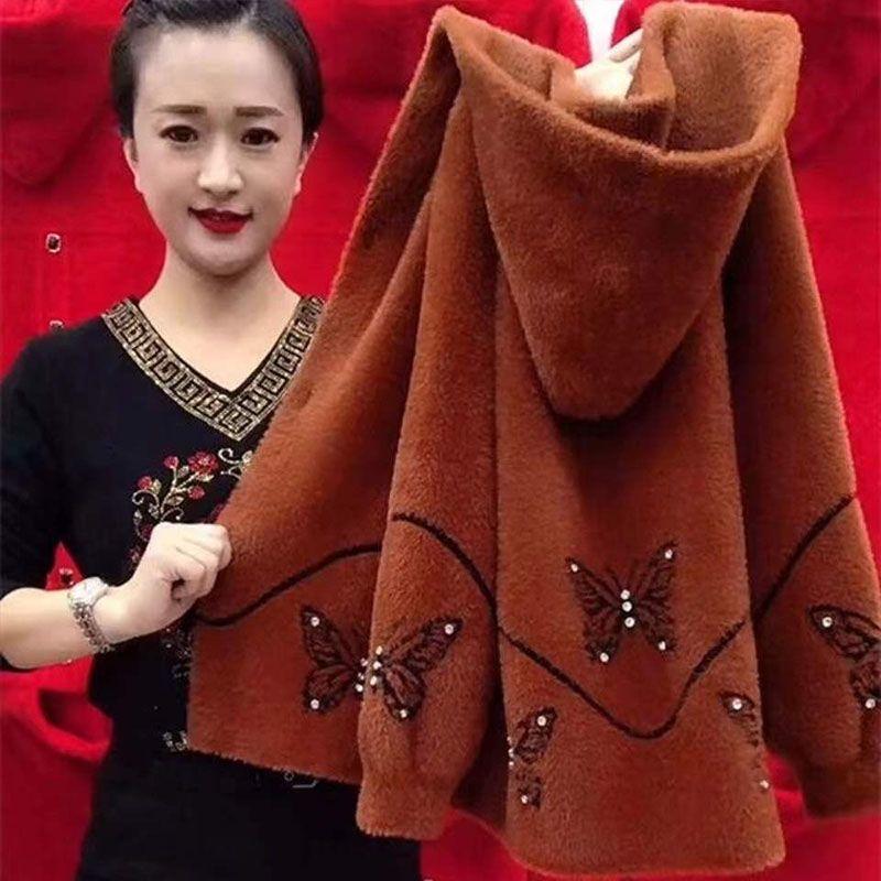 Women's Coat Autumn and Winter Thick Loose Knit Sweater Middle-aged and Elderly Jacket Korean Version of Foreign Style