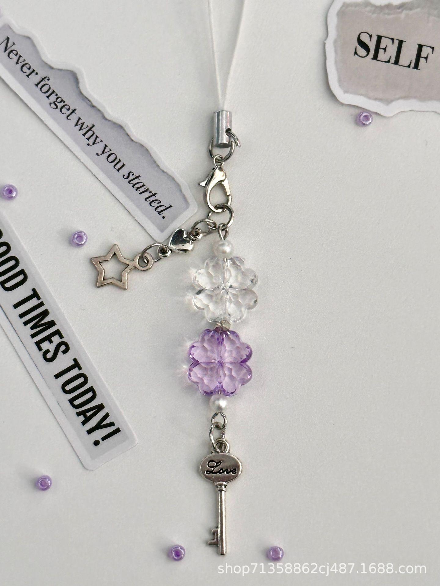 

Crystal Four-leaf Crop Key Chain Creative Ornament Mobile Pendant Lucky Key Chain Beaded Bag Accessories For IPhone For Samsung фіолетовий
