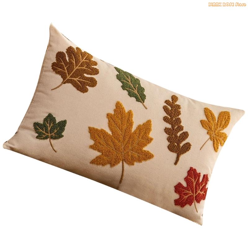 K1AE Fall Harvest Embroidered Cushion Cover Pillowcase With And Pumpkin Decorative