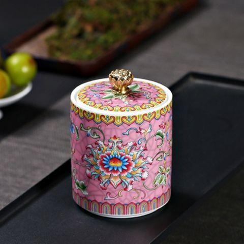 Creative Enamel Painted Flowers Ceramic Tea Jar Moisture-proof Seal Coffee Bean Candy Jar Kitchen Food Storage Container Decor