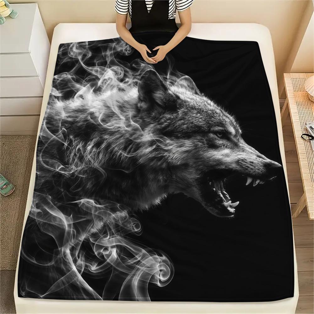 Dark Cupid Medusa Wolf Skull Print Flannel Blanket,High quality Comfortable for All Seasons,Home Decor,Warmth and Comfort,Perfect for Christmas Gifts
