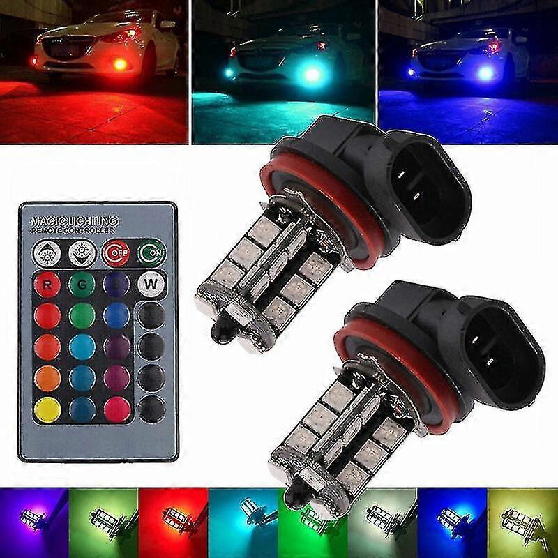 Pack Of 2 H8/h11 Rgb Fog Light Bulbs Multicolor Rgb Led Fog Lights Driving Bulbs Remote Control H8/h11 Replacement Lamp