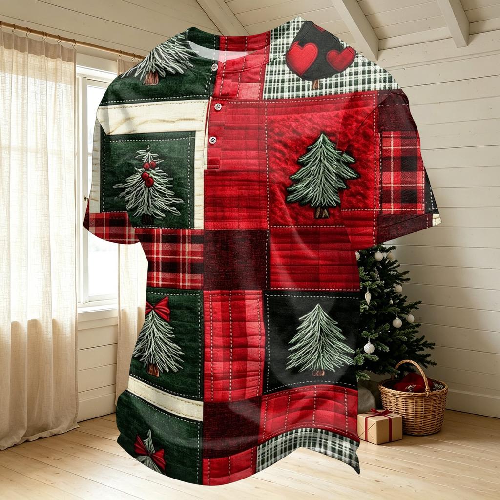 Men's Quick-Dry Neck Short Sleeve T-Shirt with Christmas Print