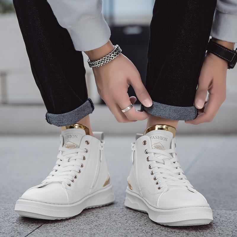 Fashion Fashion Men's Casual Leather High Top Shoes Simple Male Ankle Boots Lace-up Ventilate Motorcycle Boots Leisure Walk Basic Shoes