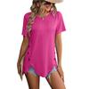 Summer Women's Round Neck Wheat Ear Top Fashion Short Sleeved Button T-shirt