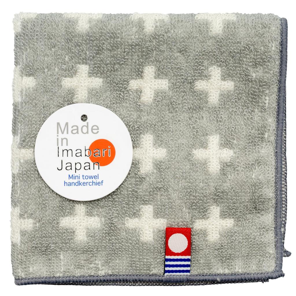 Nishio Imabari Towel Certified Hand Towel, Made In Japan, 100% Cotton, 20cm, Double-Sided Pile, Absorbent, Cross Pattern, Imabari Mini Towel