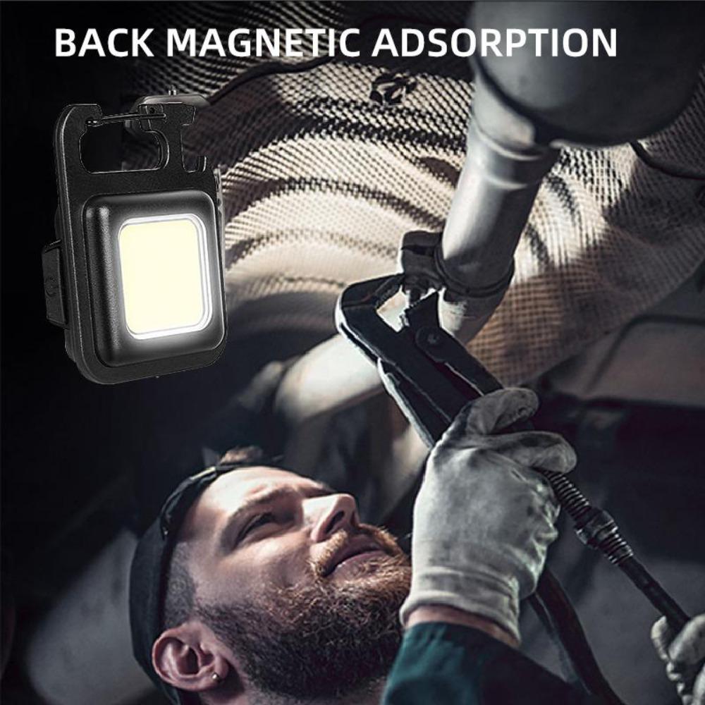 Mini LED Keychain Light Multifunction Portable USB Rechargeable Pocket Work Light with Corkscrew for Outdoor Camping Fishing Climbing