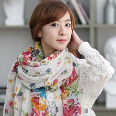 Scarf Floral Light Voile Stylish Women Shawl for Autumn