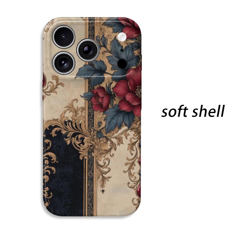 Opulent Premium Vintage Rose Baroque Damask Art Graphic Film Aesthetic Protective Shockproof Bumper Phone Case Cover For iPhone 14 15 16 Pro Max Plus