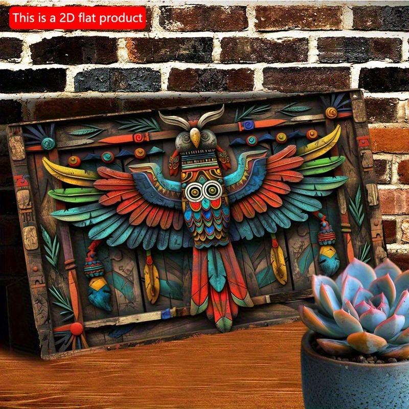 2d Flat 30*20cm, Wooden Aztec Owl Wall Art, Vibrant Bird Decoration for Home, Office, or Bathroom, Decorative Wall Poster, for Home, Kitchen, Garden