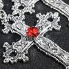 Large Gothic Cross Drill Pendant Jewelry Necklace Silver Color Red Tone Punk Jewellery Fashion Charm Statement Women Gift