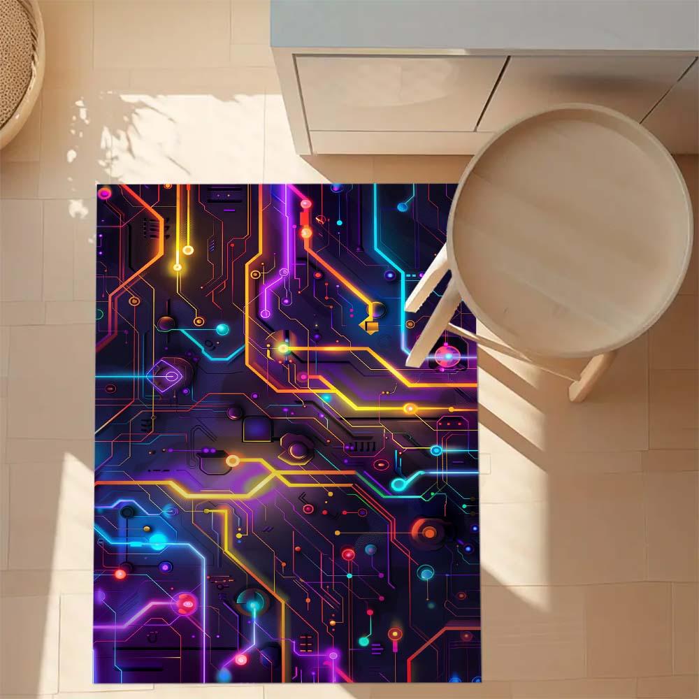 Vibrant Gradient Circuit Board Design Puzzle Pattern Office Chair Mat,Decorative Polyester Carpet for Home and Office,Holiday Gift Idea,High