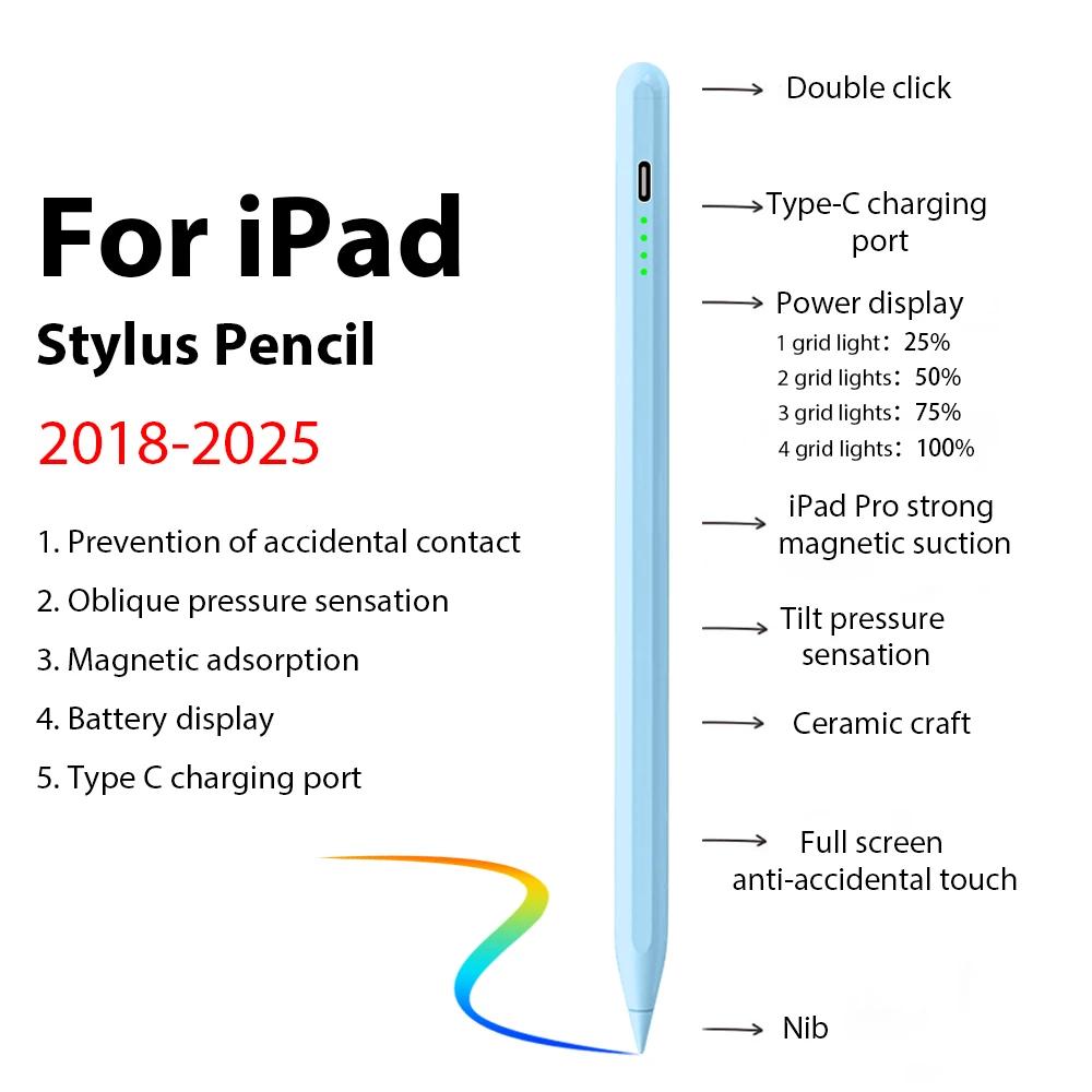 For Pencil Stylus For iPad A16 Air 11 5 4 Pro 11th 13 12.9 M4 M3 M2 Pens 10 9 10th 9th Generation Mini 7 6 Touch Pen