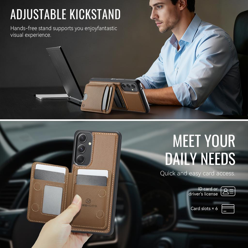 For Samsung Galaxy A54 5G Magnetic Case JEEHOOD J10 Leather Back Phone Cover with Detachable Card Holder Kickstand