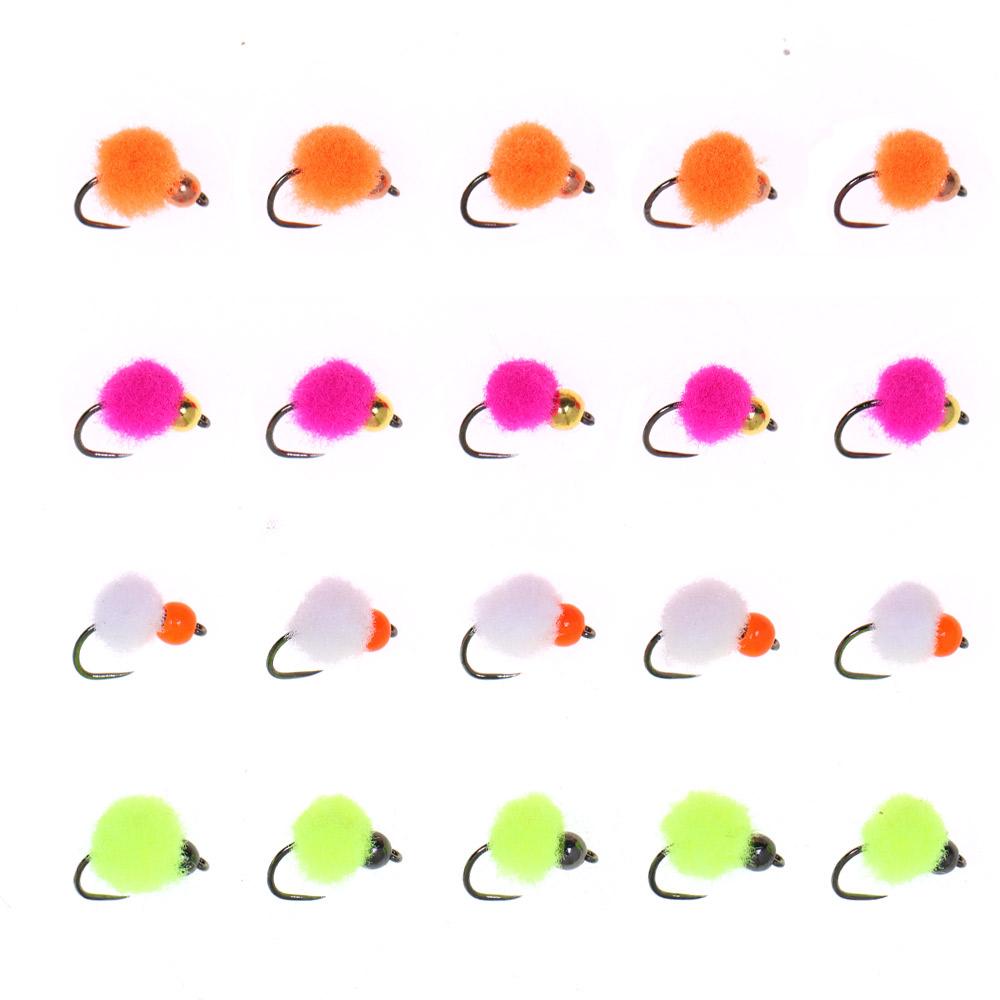 Glo Bug Egg Flies UV Fluorescent Beadhead Trout Salmon Steelhead Fly Fishing Lures, Egg Yarn Nymph Patterns for Freshwater Fishing
