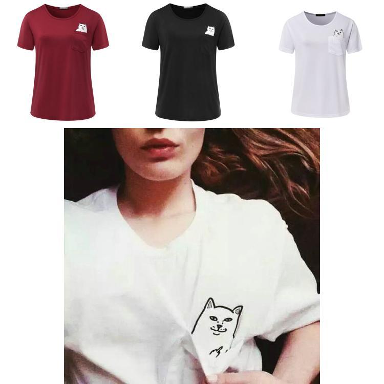 T-shirt Casual in Puro Cotone da Uomo con Stampa Gatto Cartone Animato Estate