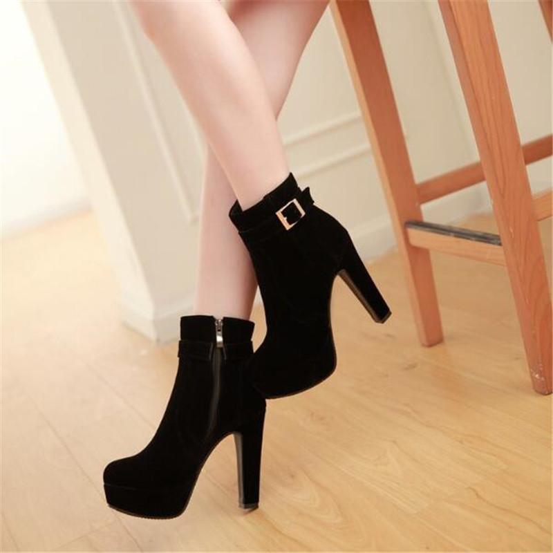 Fashion Ankle Boots Women Platform High Heels Side Zipper Short Boots Female Party Office Shoes Women Thick Plush Snow Boots 43