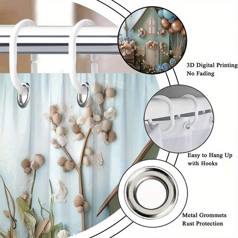 1pc Floral Cottage Shower Curtain - Balloons & Garden Design, Polyester, Washable, 12 Hooks, 70.8x70.8", Home Bathroom Decor