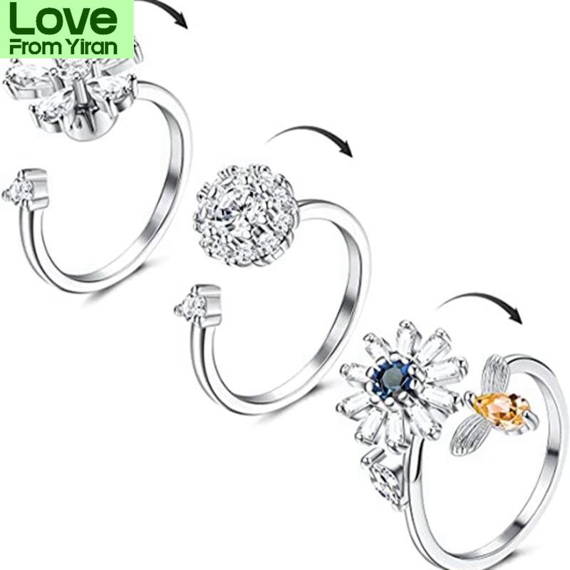 Finger Spinner Rings Fidget Anxiety Rings Sunflower For Women Relieving Anxiety Rings Rotate Anti Stress Rings Toy GirlTrendy Rings