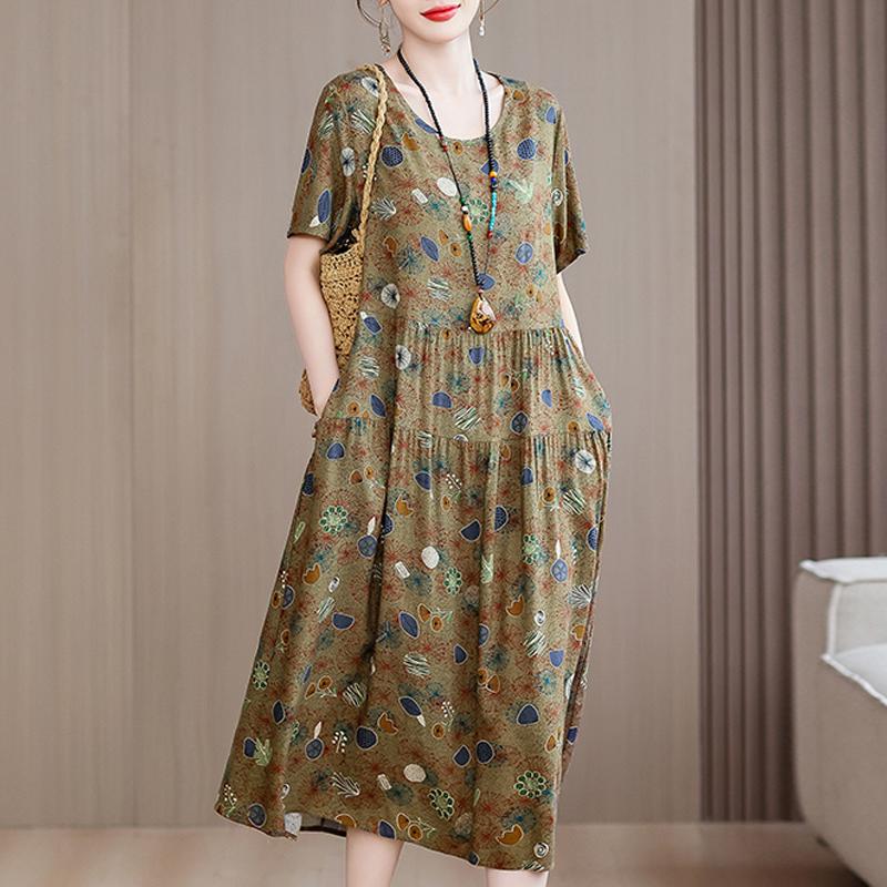 Eleganti abiti da donna estivi larghi a maniche corte taglie forti casual lunghi abiti per le donne abbigliamento vintage