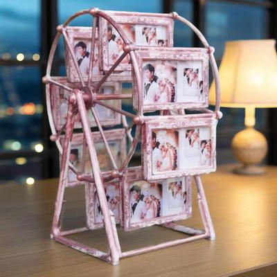 16 Photos Rotating Ferris Wheel Picture Frame Vintage Windmill Picture Display Frame for Family Wedding Travel Memories Home Office Table Decor