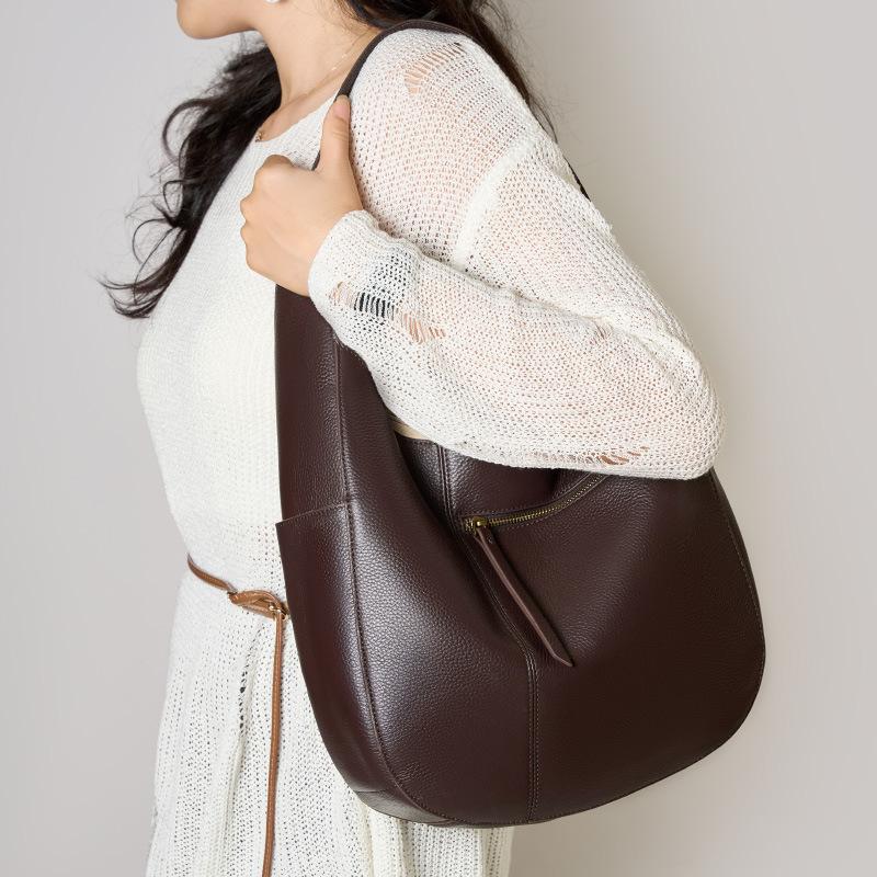High quality First layer Cowhide Tote Bag High End Simple Large Capacity Genuine Leather Commuting Crescent Bag One Shoulder Handbag Women's Bag