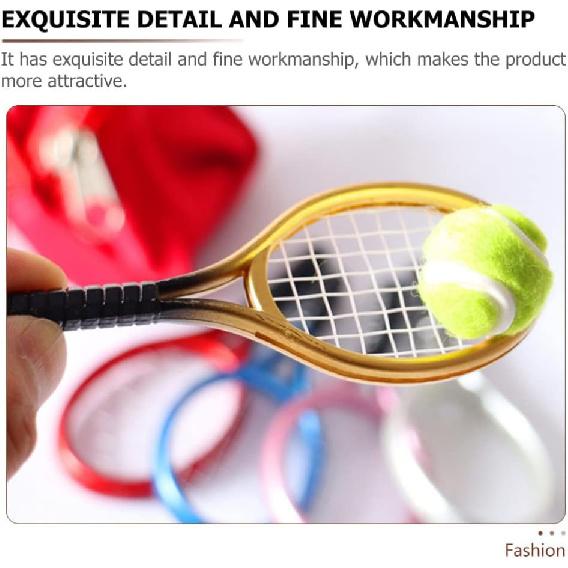 Kisangel 2 Sets Mini Tennis Racket and Ball Set 1:12 Miniature Tennis Kit Dollhouse Tennis Toy Mini Tennis Cake Topper for Sports Equipment
