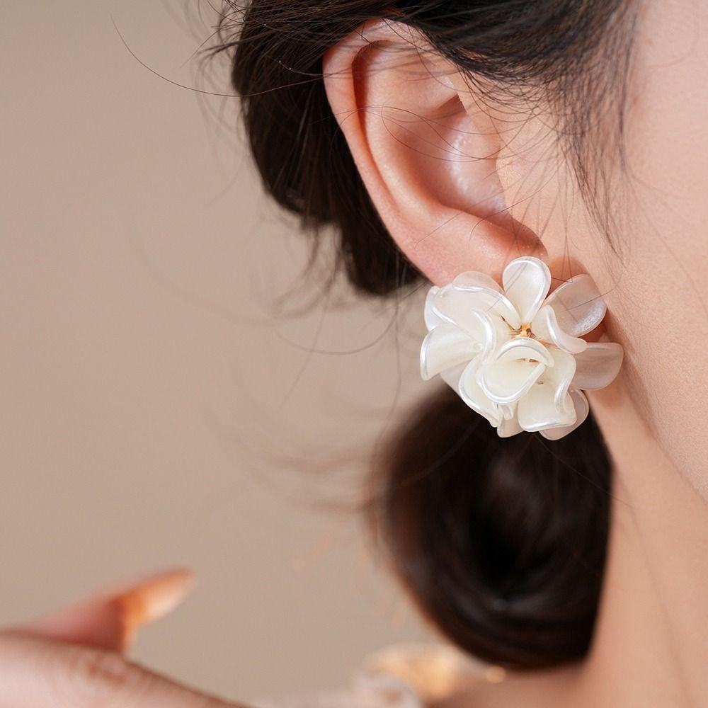 10pcs/Set High-end Artificial Pearls Earrings White Flower Flower Stud Earrings  For Women Girls