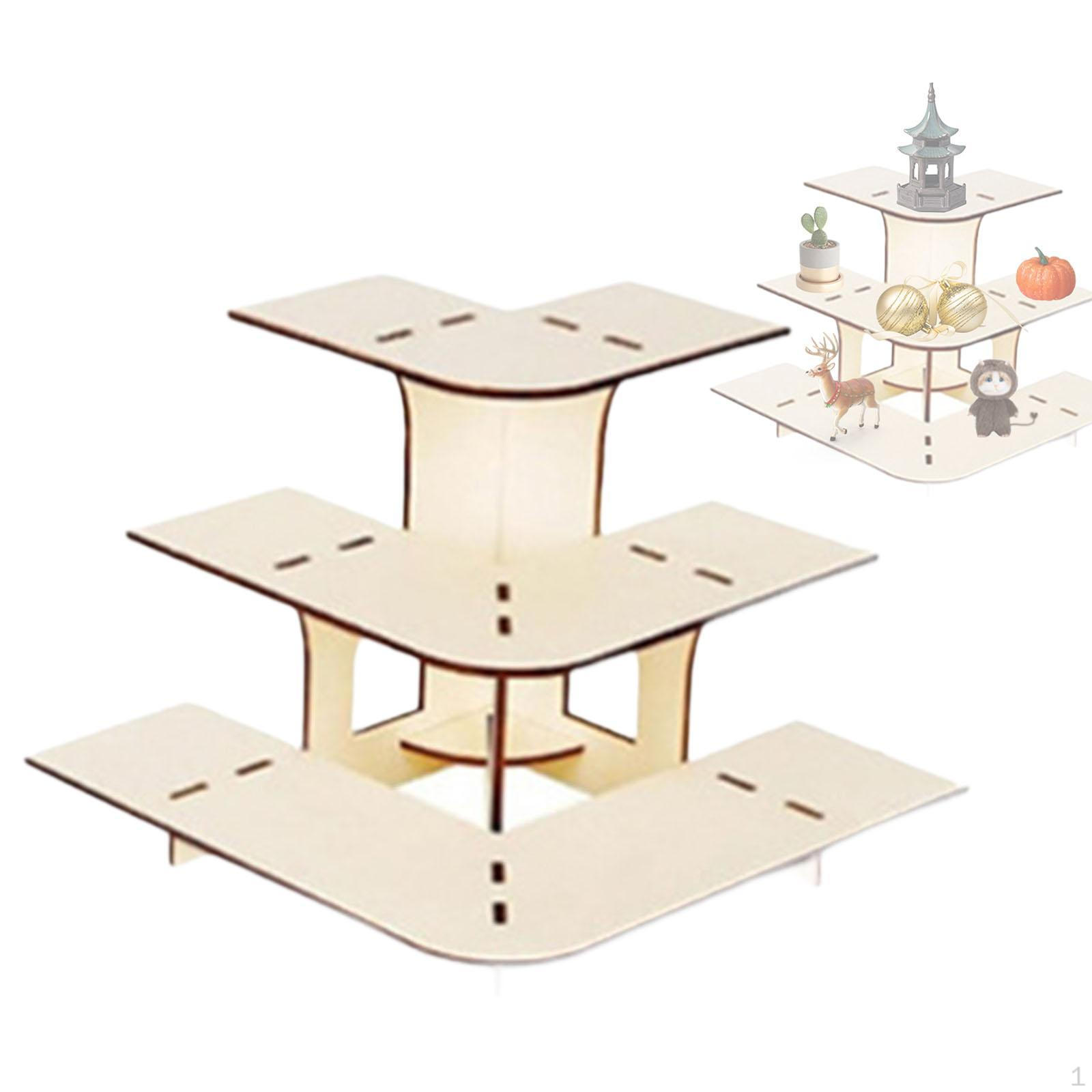 

3 Tier Corner Display Stand for Retail Use with Shelves Food Events Arc wood color